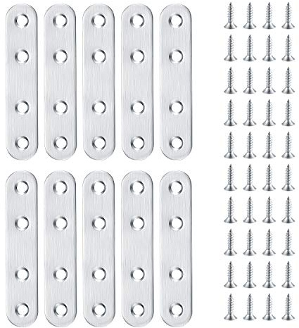 10 Pcs Flat Straight Brace Brackets, Stainless Steel Mending Plates, Fixing Support Brackets with Screw for Repairing, Fixing, Joining Furniture(77x16 mm)