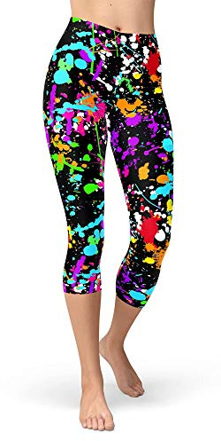 sissycos Women's Artistic Splash 80s Printed Cropped Capri Leggings Buttery Soft Tights (Plus Size, Color Splash)