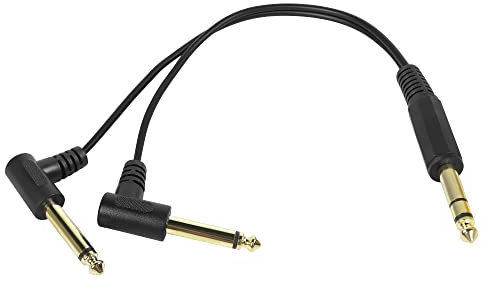 QIANRENON 6,35 mm 1/4 di pollice TRS Stereo maschio a 90 gradi ad angolo retto Dual 2 x 6,35 mm Mono TS Y Splitter cavo audio per Studios Pro Sound e DJ, cavo nero placcato in oro 34cm