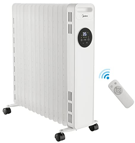 Midea Ölradiator 2500W, Heizlüfter Energiesparend Leise, Elektroheizung mit Fernbedienung,Thermostat, 13 Rippen,3 Heizstufen,5-35° C, 24h Timer, LED Display,Kipp- und Überhitzungsschutz, ECO-Modus