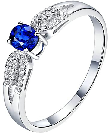 AMDXD Schmuck Echtes Gold, Goldring in 18 Karat/ 750 Weißgold mit Saphir 0.38ct und Diamant Diamantring Silber, Mama Geschenk, Gr.60 (19.1)