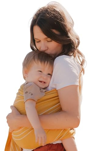 NéoBulle - Sling Sergé Brisé - Portage en Écharpe sans Nœud - Installation Facile - Léger et Confortable, en Coton Bio - 100% Fabriqué en France - De la Naissance à 3-4 Ans, Ocre