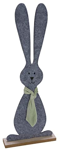 Gehlmann großer frühlingshafter putziger Deko-Hase Osterhase als Flache Silhouette aus grauem Filz mit hellgrüner Kravatte (groß ca. 66 cm hoch)