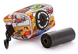 SUPER DOGGY Spender für Hundekotbeutel - Spender für Hundehygienebeutel - Hundekotbeutelspender. Multifunktionale mit Lustigen Designs - Inklusive einer Rolle von Beuteln Abbaubar (Cómic)