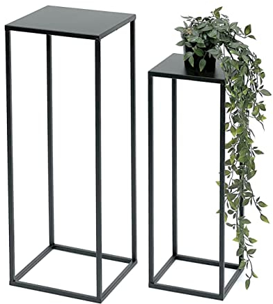 DanDiBo 96315 Lot de 2 tabourets à fleurs rectangulaires en métal Noir