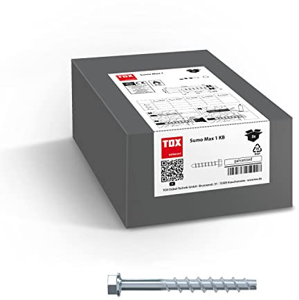 TOX Schraubanker Sumo Max 1 KB A4 8x80 mm, Sechskantkopf, nichtrostender Stahl A4, für verschiedene Einbautiefen, bauaufsichtlich zugelassen für schwere Lasten, 50 Stück, 041171231