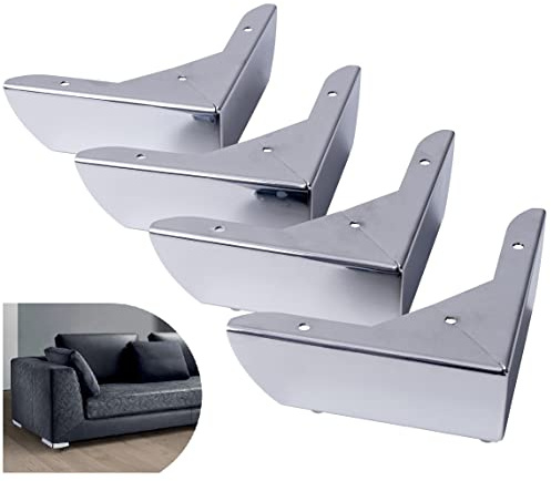 IPEA Piedini per Mobili e Divani con Forma ad Angolo modello MALIBÙ – Set di 4 Gambe in Metallo – Piedi con Design Angolare per Poltrone, Armadi, Letti – Colore Cromato – Base – Altezza 50 mm