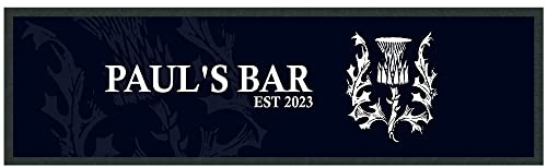 Purple Print House Personalised Scotland Thistle Bar Runner Scottish Rubber Beer Mat Rugby Home Garden Bar Accessories, Large - 880x250, Black