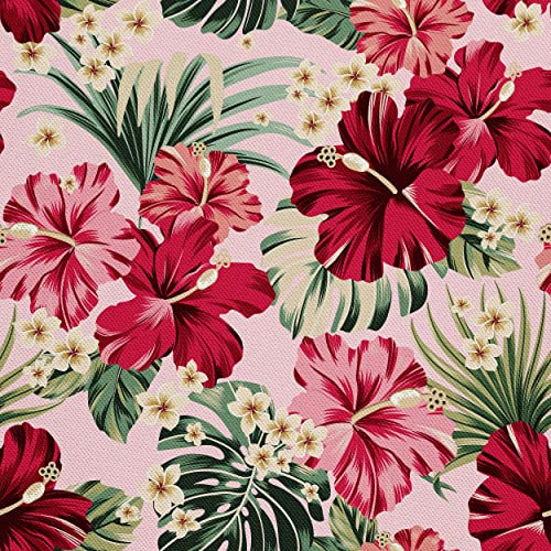 HEKO PANELS Stoff Oxford Wasserdichte Meterware Canvas-Stoff Polyester Stoff Zum Nähen Nähstoffe Möbelstoffe Dekostoffe Handwerken Wasserabweisend Blickdicht Blumen Hibiskus 1Meter 155x100 cm, DX1597