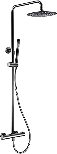 Set miscelatore termostatico per doccia, colonna doccia a parete multifunzione per montaggio a parete, rubinetto per bagno con deviatore soffione a pioggia, set per sistema doccia in ottone massiccio