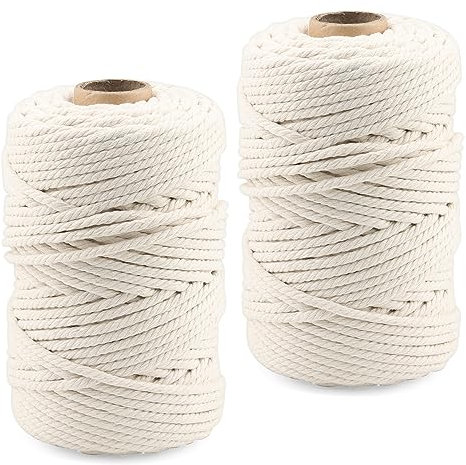 MANCHAP 2 rotoli di filo macramè da 100 m, 200 m, corda di cotone 5 mm, 4 fili, in cotone macramè naturale, per lavori a maglia, confezioni regalo, decorazioni per matrimoni