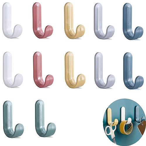 YUNYAN 12 Stück Selbstklebende Handtuchhaken Bunte haken Wandhaken Klebehaken Kleiderhaken Ohne Bohren für Küche Büro Kleiderhaken Bad Toilette Handtuchhalter Kinder Handtuchhaken