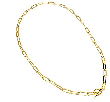 Strictly Gifts Ladies 24ct Gold Plated Elongated Oval Paperclip Link Chain for Women or Girls with Gift Box