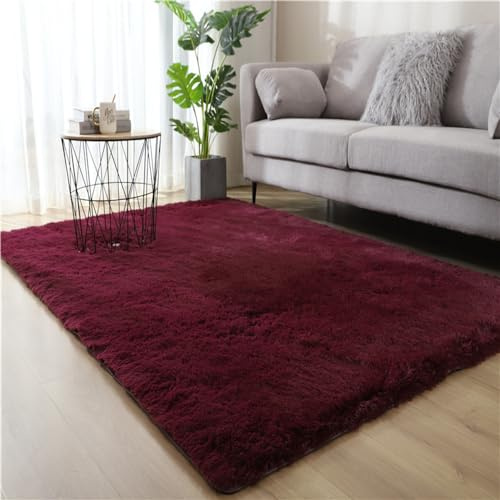 Treer Tappeto Salotto Moderno Pelo Corto Lavabile Morbido per Soggiorno, Interni Ultra Morbidi, per Divano Camera da Letto Home Decor (160x200cm, Rosso Bordeaux)