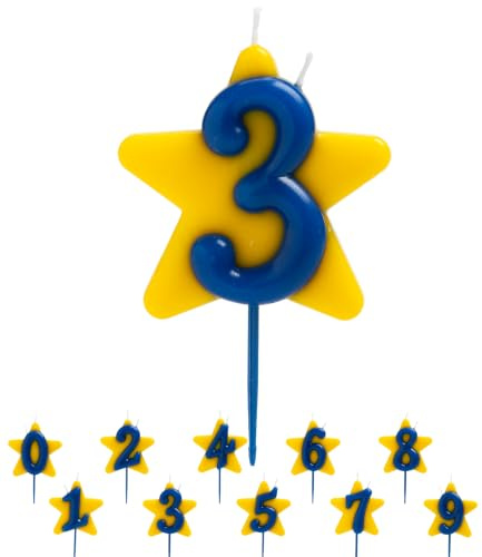 dekora - Vela Cumpleaños Solidaria | Velas Especiales de Estrella - Velas Doble Mecha Fundación Pequeño Deseo - Número 3