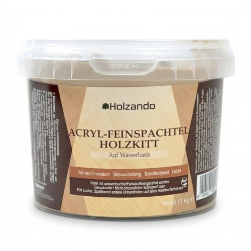 Holzando® Holzkitt Feinspachtel für Holz, OSB und Wände - Holzspachtelmasse, Holzspachtel, Fensterkitt, Wood Filler, Holzpaste, Spachtelmasse Holz, Holzfüller 1Kg Buche mittel 25