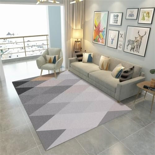 RUGMRZ Teppich Babyzimmer Junge Teppich Für Wohnzimmer Schlafzimmerteppich Mit Verschwommenem Kariertem Streifenmuster Und Milbenschutz Grau 200X300Cm Teppich Bettumrandung 6Ft 6.7''X9Ft 10.1''