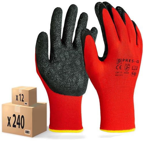 PRESTIGION Arbeitshandschuhe Herren Größe 7-S (24 Paare) | Latex Handschuhe Arbeit , Abriebfest , Ideal für die Baustelle und Heimwerker oder den Garten