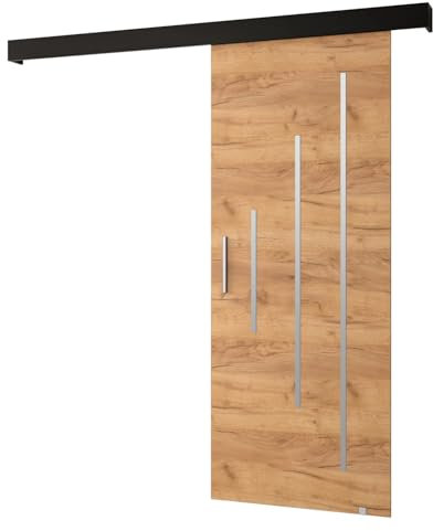 MEBLE KRYSPOL Salwador Y Schiebetürsystem mit Schienenabdeckung - Zierstreifen - Wandschiebetüren für Innenräume - Solide Konstruktion - 80x204 cm - Handwerk Gold Schwarz Silber