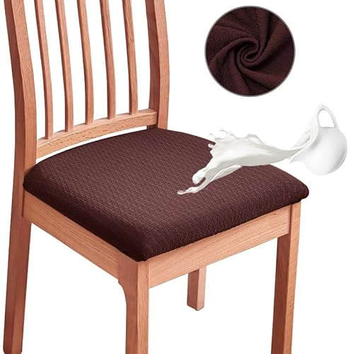 MOLVCE Jacquard Esszimmerstuhl Sitzbezüge 6er Set, Stretch Sitzkissenbezug Abnehmbare und Waschbare, TPU Laminiert Wasserdicht Stuhlhussen, Stuhlbezug für Küchen, Bankette, Hotel, Kaffee