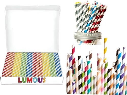GILORRA Paper Straws, 150 Pack Paper Drinking Straws Bio-Degradable Drinking Paper Straws Wedding Party, Party Straws, Restaurant, Juice Drinking Straws(150 Pcs Multi Stripe)