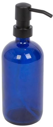 Harbour Housewares Blue Glass Soap Dispenser 500ml - Refillable Hand Wash or Lotion Bottle with Black Pump - Bathroom and Kitchen Accessory for Sink Countertops, Spa Décor or Home Organisation