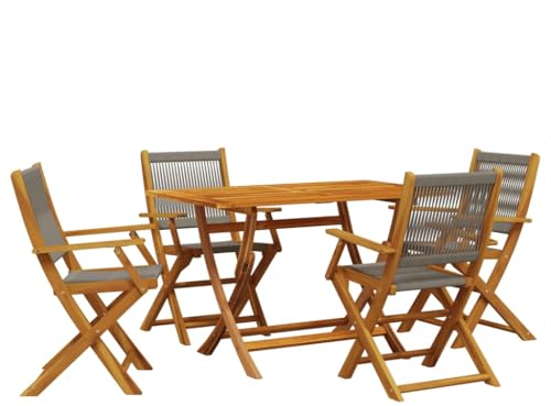 vidaXL Garten Essgruppe 5-TLG., Gartengarnitur mit Klappdesign, Sitzgruppe für Garten Terrasse, Gartentisch Stühle Gartenmöbel, Polypropylen Massivholz Akazie Grau