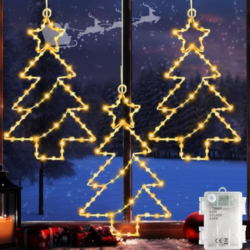 Joysing Weihnachtsdeko Fenster 3 Stück Weihnachtsstern Fenster | Batterie Timer Fensterbeleuchtung LED Stern Wasserdicht Weihnachtsbeleuchtung Leuchtstern für Innen Außen