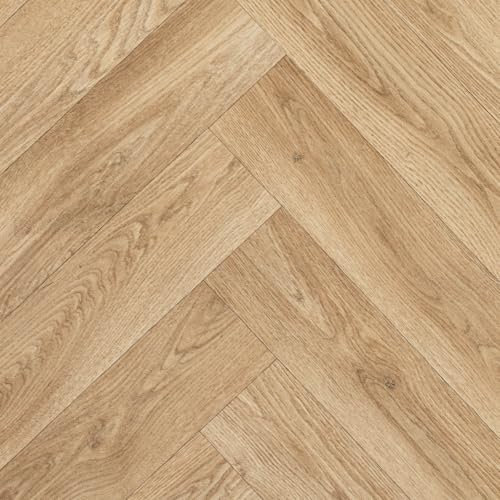 Light Natural Herringbone Effect Magic Vinyl Flooring 2.8mm Thick Lino Roll Bathroom Kitchen (3m Wide x 6m Long)