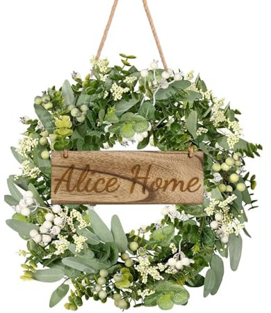 Personalized Spring and Summer Wreaths for Front Door, St. Patrick's Day Wreath 50cm/20inch Eucalyptus Wreath Customized in Door Decoration with Eucalyptus, Berries, Welcome Sign for Front Door