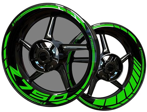 Reflectantes pegatinas de vinilo para borde de llantas de motocicleta, pegatinas kit para Kawa&saki Z750, bandas llantas de moto completas para 2 ruedas llantas de 17 pulgadas (verde reflectante)
