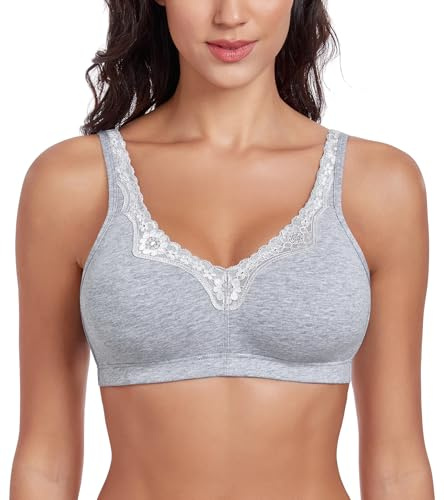 Curyon Sujetador básico de algodón sin Aros para Mujer, con Espalda en U, Copa Completa y Tallas Grandes, Tejido elástico Suave Gris 125C
