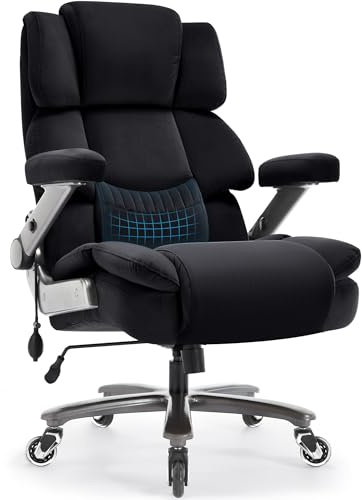 VUZI 700LBS Large Heavy Duty Office Chair with 3D Flip Arms, Big and Tall Plus Size Fabric Executive Desk Chairs, High Back Extra Wide Computer Chair with Adjustable Lumbar Support, Sturdy Metal Base