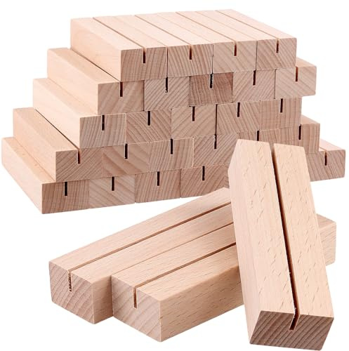 ZEONHEI 30 Stück Kartenständer Holz, 10x3x2cm Kartenhalter Holz Tischkartenhalter, Menükartenhalter Postkartenhalter Namesschild Fotohalter für Hochzeit Geburtstag Party