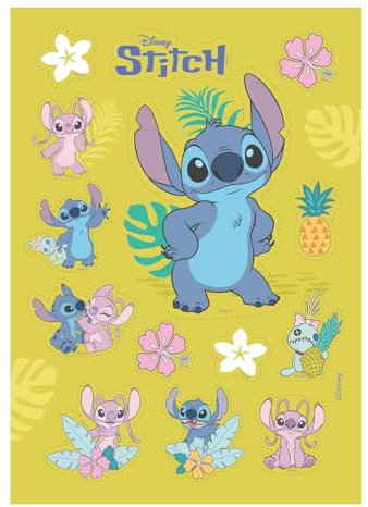Dekora, Stitch Topper Azyme Découpée, Décoration Comestible pour Gâteau d'Anniversaire, Cupcakes ou Biscuits, Anniversaire à Thème pour Enfants