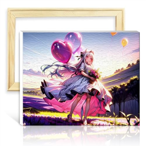 LiHEQING Oil Painting Balloon Girl DIY Paint by Numbers Acrylic Number with Paintbrushes for Parent-Child Time No Frame(40x50cm)