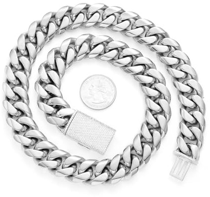 Bishilin halsband rostfritt stål män, kedja utan hänge silver 41–76 cm curb kedja pansarkedja med zirkonium stängning 12–22 mm vänskapskedja hip hop halsband för män, 22MMx61CM, Rostfritt stål, Ingen