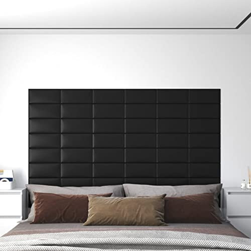 Sufrk Panneaux muraux 12 pièces noirs 30 x 15 cm en simili cuir 0,54 m², panneaux muraux 3D, autocollants, imperméables
