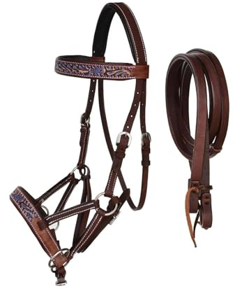 Sazaar Tack Cheval Western Bride en cuir avec rênes fendues + collier de poitrine Western Marron ST-017B