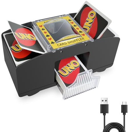 Kartenmischmaschine Elektrische für 1-2 Decks, Automatischer Spielkarten Mischmaschine für Familientreffen, Kartenmischer Elektrisch für UNO, Poker, Blackjack - USB + Batteriebetrieben