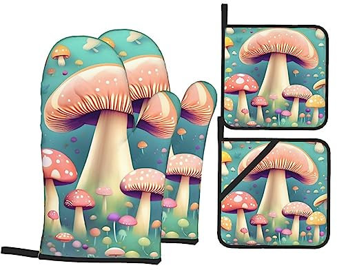 Guanti Da Forno E Presine Da Cucina Set, Pretty Little Mushrooms Guanti Da Forno Antiscivolo Guanti Da Cucina Professionale Presine Da Cucina Per Cucinare Grigliate Forno
