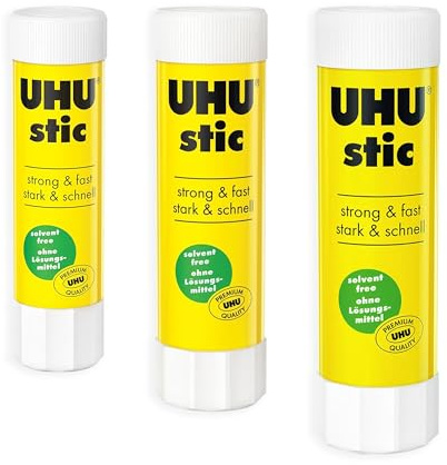 UHU Stic Klebestift – lösungsmittelfrei – klare Anwendung – 8 g/21 g/40 g – 1 von jeder Größe – 3er-Pack