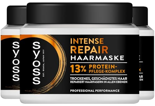 SYOSS Intense Repair Haarmaske (3x 400 ml), hochwertige Haarkur für trockenes & geschädigtes Haar, repariert mit 13% Protein-Pflege-Komplex Haarfasern in allen Ebenen und hilft, Frizz zu minimieren