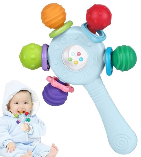 Mordedor para Bebé - Libre de BPA, Juguete de Silicona Ergonómico azul | Diseño ergonómico, Fortalecimiento del agarre,Adecuado para el desarrollo auditivo y dental, Ideal para bebés de 36+ meses