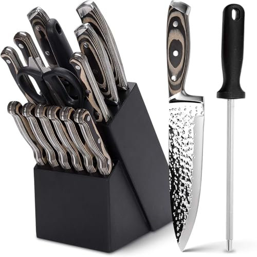 Segenn Ensemble de Couteaux, avec Bloc de Couteaux, 15 Pièces, Ensemble de Couteaux Japonais, avec Aiguiseur de Couteaux et Ciseaux, Couteau de Chef Professionnel, Acier inoxydable, Noir