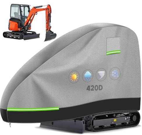 YedZen Mini Excavator Cover, 420D Oxford PU Waterproof for 800-1600kg | Breathable, UV-Resistant, Against Sun Snow, with Ventilation, Zipper ＆Drawstring, Mini Excavator Tarpaulin
