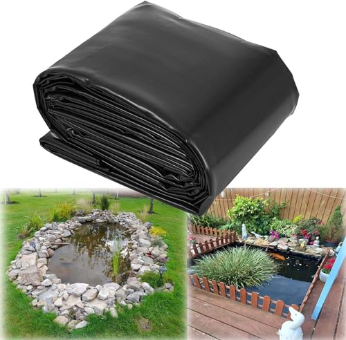 Teichfolie, langlebig, HDPE, 4 x 5 m, 5,5 x 9 m, 6,5 x 10 m, schwarz, flexible Teichfolie für Koiteiche und Garten, Wasserfall, 0,12 mm Dicke (Größe: 6,5 x 10 m)