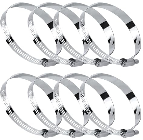 Lot de 8 colliers de serrage réglables en acier inoxydable 80-100 mm - Pour voiture, industrie et jardin - Colliers de serrage inoxydables - Pour connecter et sécuriser des tuyaux et des canalisations