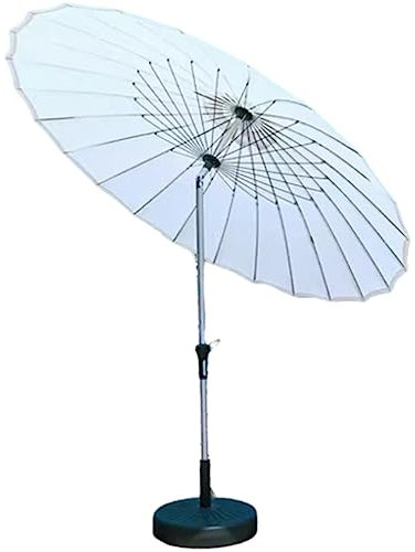 2,4 m Mittelsäule Terrassenschirm, runder Gartenschirm mit 24 Rippen, versetzter Outdoor-Baldachin mit Sockel, UV-Schutz, Weiß, perfekt für Decks und Terrassen