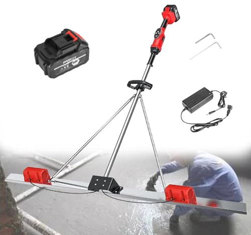 Zowdrix Regla de Nivelación de Hormigón a Batería, Kit Vibratorio de Regla de Hormigón, Regla de Cemento Húmedo con 9 Velocidades de Ajuste, para Construcciones Viales 1*Battery-1.8M